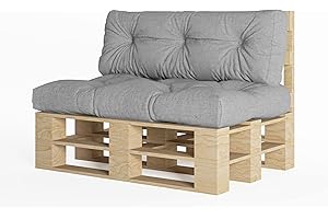‎CHILLY PILLEY chilly pilley® Palettenauflage UV Wasserabweisend Leinenoptik Schaumflocken Palettenkissen auf Palettensofa Palettenpolster auf Palettenmöbel Rückenlehne Sitzkissen (2er Set Silber)