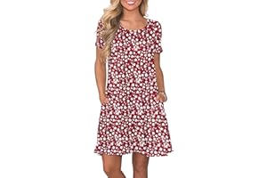 AUSELILY Femmes Robes D'été à Manches Courtes Décontracté T-Shirt Robe Ample Courte Robe avec Poches
