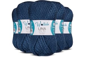 ‎WOLLIDU Wollidu Lina Wolle zum Stricken und Häkeln 500g 80% Polyacryl 20% Schafwolle Mulesing-frei Oeko-Tex 5x 100g/90m Häkelwolle/Strickwolle - Marineblau