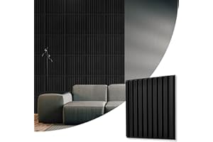 NOVECRAFTO Fluted Line Effect 3D Wall Panels - Pack of 20 Sheets 53.82 sq ft (5 sqm) - Decorative Cladding Panel Size 19.6"x19.6" (50x50cm) - PVC Wall Panelling Fluted Line Design in Matte Black