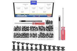 Glarks Set di viti Chicago 6 misure, rivetti pelle con punzone cacciavite, M5 x 4/5/6/8/10/12 mm, rivetti rilegatura bottone, fai da te, artigianato, rilegatura