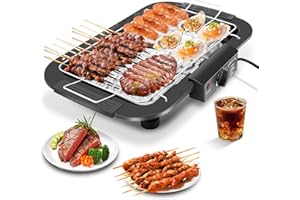 LUQIXCEY Electric BBQ Grill, 2000W Smokeless Non-Stick Electric Barbecue Grill Indoor/Outdoor with 6 Adjustable Temperature, Detachable Grid Rack and Oil Drip Tray for BBQ Party Dinner Camping Festival