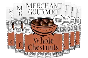Merchant Gourmet Whole Cooked Chestnuts - Naturally Sweet, Nutty Flavour, Source of Fibre, Low Fat & Vegan - Ideal for Snacking & Baking - Pack of 6 x 180g Ready-to-eat Pouches