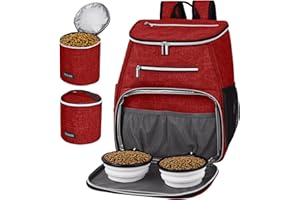BAGLHER 丨Dog Travel Bag Backpack, Airline Approved Pet Supplies Backpack, Dog Travel Backpack with 2 Silicone Collapsible Bowls and 2 Food Baskets Red