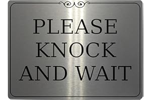 XTRA-PRINT 242 PLEASE KNOCK & WAIT Metal Aluminium Door Sign Plaque House Office Gate Wall (85x54mm Credit Card Size., Brushed Silver)