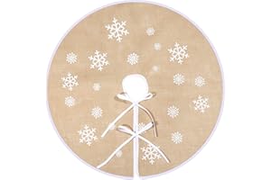 Tatuo Falda de Árbol de Navidad Falda de Árbol de Arpillera Impresa de Copo de Nieve Blanco Funda de Base de Árbol para Navidad Fiesta Decoraciones (80 cm)