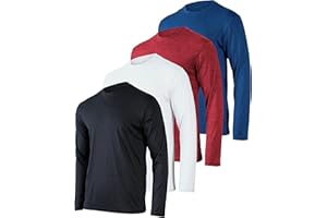 REAL ESSENTIALS 4 Pack: Men's Dry-Fit Moisture Wicking Performance Long Sleeve T-Shirt, UV Sun Protection Outdoor Active Athletic Crew Top