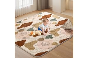 Tuocal Baby Spielmatte 127x127cm Krabbelmatte, Dicke Weiche Polsterschaum Krabbeldecke für Babys und Kleinkinder, Anti Rutsch Matte Faltbare & Maschinenwaschbare Baby Spieldecke für Laufgitter, Boho