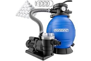 Monzana® Pompe Filtre à Sable 9.600 l/h 400W 1200g Boules Filtration raccord 2en1 32-38mm système de Filtre à Sable vanne 7 Voies Pompe Piscine