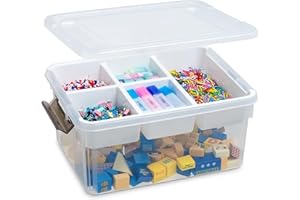 Citylife 16L Craft Box, 2 Layers Craft Organizer and Storage Bins with Removable Tray, Clear Plastic Box large Storage Box with Lid Stackable Storage Boxes for Home, School, Office