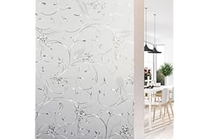 Shackcom Fensterfolie Sichtschutz Selbsthaftend 90x200cm Blickdicht Sichtschutzfolie Milchglasfolie Statisch Haftend Anti-UV Dekorfolie mit Weinpflanzenmuster für Badezimmer Wohnzimmer-J008