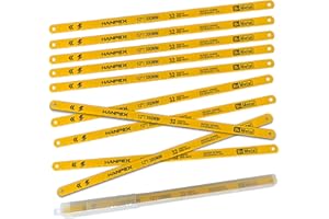 Hanpex 300mm Hacksaw Replacement Blades (10 Pack) High Speed 32 TPI - 12" Length Hack Saw Blade - Bi-Metal HSS Cutting Blades