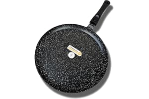 Cflagrant® Très Grande Poêle à Crêpes 32cm Crêpière Façon Pierre Tous Feux Dont Induction Sans PFOA Cuisson Sans Matière Grasse Revêtement en Greblon C3 de Technologie Allemande (32cm)