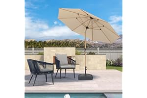PURPLE LEAF Parasol Droit Rond en Aluminium de 3 m, Parasol Inclinable avec Manivelle et 8 Baleines Robustes, Inoxydable et Résistant aux UV, en Teck, Adapté aux Balcons, Terrasses et Patios, Beige