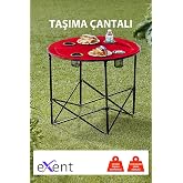 Yuvarlak Katlanır Kamp Masası, Taşıma &ccedil;antalı kamp masası, Piknik masası-KIRMIZI-71x71x60