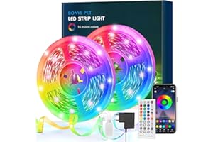 Bonve Pet Strisce Led, Striscia led RGB, Controllo APP e Telecomando 40 Tasti, Funzione Musicale Led Strip Bluetooth, Luci Led Colorate per Decorazioni Camera da Letto Bar Festa Casa (15M(7M*2))