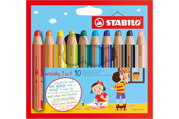 STABILO woody 3in1 - Crayon de couleur - Etui carton x 10 crayons de coloriage