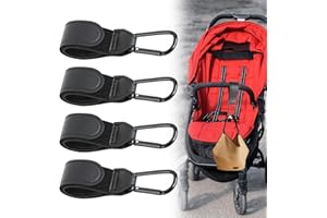 JRILUO Crochet poussette 4 pièces, mousqueton poussette noir, attache sac à langer poussette universel, 20 cm *3 cm, accessoire poussette pratique pour accrocher des sacs, sacs à dos, sacs à main