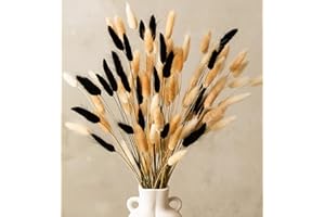 RYDDELIGHOME Bunny Tails Pampas Grass Dried Flowers Bouquet 100 Stems - 30 White, 40 Natural, 30 Black Bunny Tails Grass, Boho Decor Small Pampass Dried Plant For Cakes Vases