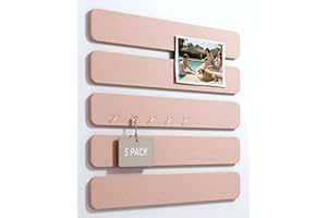 Fluxynara Cork Board Alternative Felt Strip Board 5-Pack 33x5 cm, Office Pin Board with 35 Push Pins, Adhesive Install for Bedroom Door & Home Office (Pink)