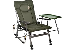 Carp Angelstuhl Campingstuhl F5R ST/P Stuhl Deluxe Karpfen Angler Campingstuhl mit extra Höhe und Tisch Angelrutenhalter, Polyester
