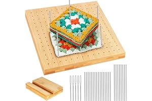 ESTCOO Planche Blocage Granny Square,20cm/7.87inch Planche de Blocage en Bois+24 Bâtons Solides en Acier Inoxydable15/10cm+5 Aiguillesen,Planche Carré du Crochet,Outil de Tricotage pour Carrés Grand-Mère