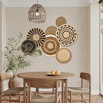 Lot De 7 Paniers Muraux Bohèmes En Paille Tissée - Tailles Variées (15 à 30 Cm) - Décoration Murale Naturelle Et Artisanale - 8