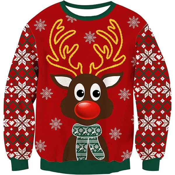 Kouric Kersttrui voor heren met verlichting, kersttrui voor dames, grappig, ronde hals, kersttrui, familie led-lelijke kersttrui voor heren, vrouwen, paar, kinderen, Grote mond rendier zwart, 3XL