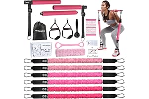 ALongSong Kit Pilates con 6 Elastico Pilates 180LBS o 240LBS o 360LBS, 2 Cinghie per Caviglie e 1 Ancoraggio per Porta, Kit di Allenamento a Casa, Adatto per Allenamenti su Tutto il Corpo