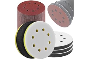 Elechiakan 125mm Sanding Discs, 80Pcs Orbital Sander Discs with 5Pcs Interface Pads, 8 Hole Hook and Loop Sanding Pads for Random Orbital Sander 40/60/80/120/180/240/320/600 Grits