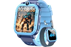 Blackview 4G Kids Smart Watch | GPS+LBS+Wi-Fi Tracker & SOS Function | 2-Way Video/Voice Chat/Calls/SMS | Sleep Monitor | Pedometer | Class Mode, Camera, Games | Birthday Gift for Boys Girls -2 Straps