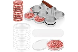 YFNVH Mini Burger Press Non Stick Press Patty Maker 6 Slots Meat Sausage Press with 200 Patty Papers and 6 Storage Containers for Small Burger Barbecue Picnic Camping