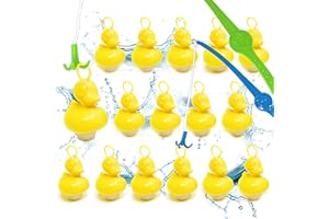 AMLI Enten Angeln | 16x gelbe Entchen mit Öse & Gewicht | Inkl. 2 Angeln | Entenangeln Spiel Wasser groß | Perfekt für Firmenfeiern, Kita, Kindergeburtstag | Schwimmenten für Pool & Jahrmarkt