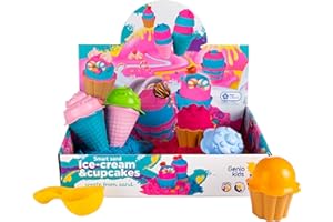 Genio Kids Arena Mágica Helados y Cupcakes 1 kg, Rosa y Azul - Arena Mágica no Toxica con 8 Moldes Dulces, Arena Sensorial Perfecta para Juegos Creativos y Educativos para Niños 3 4 5 6 7 8 9 Años