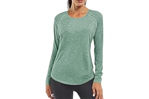 Gyabnw Tee Shirt Sport Femme à Manche Longue Col V T-Shirt Sport Femme Sèche Vite Hauts Running Fitness Pilates Yoga
