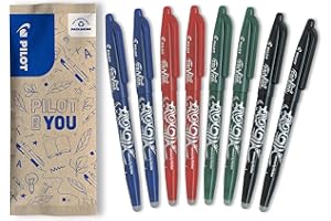 PILOT - Lot de 8 FriXion Ball 07 - Stylo Effaçable à Encre Thermosensible - Stylo Roller Rechargeable - 2 Bleus, 2 Rouges, 2 Verts, 2 Noirs - Pointe Moyenne