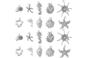 Ornazy 50 Pcs 10 Style Summer Beach Charms - Tibetan Dolphin, Sea Horse, Starfish, Antique Silver Animal Sea Creatures for Jewellery Making