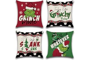 Ohok Cushion Covers Pack of 4 Decorative Throw Pillow Covers Cushion Case for Sofa Couch Bed Living Room Indoor Outdoor Patio Garden Farmhouse Home Decor (Grinch Merry Whatever)