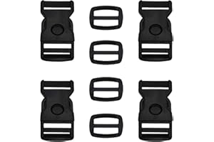 IBOSCOLY Set 4 Fibbie Clip Scatto Laterale con SICURA 25mm con 4 scorrevoli Regolabili in Plastica dura, Chiusura Robusta Fissaggio ad Innesto x Zaino Borse, Borsoni, Resistente alla Trazione x Guinzagli