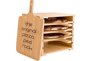 Slyced Support pour Pelles à Pizza en Bois — 4 pelles en bambou antiadhésives de 30 cm (12"), présentoir en bois véritable, design innovant pour moins de préparation et plus de moments en famille