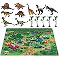 TEMI 9 Pack Dinosaur Toys with Play Mat & Trees for Boys, Educational Realistic Jurassic Playset to Create a Dino World Including T-Rex, Triceratops for Kids, Boys & Girls 3 4 5 6+ Years