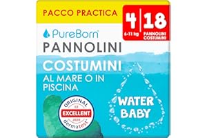 PureBorn 18 Pannolini Costumini Taglia 4 (6-11kg), Ideali per Mare e Piscina, Impermeabili, Comodi e Pratici, Anti-Fuoriuscita