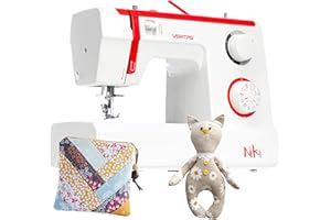 ‎VERITAS VERITAS Freiarm-Nähmaschine Niki I mit Fußpedal I Einfädelhilfe & Fadenabschneider I 23 Stiche I Einstellbare Stichlänge I LED-Nählicht I Mechanische Nähmaschine für Anfänger (weiß-rot)
