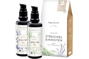 ‎ALLGÄUQUELLE NATURPRODUKTE AllgäuQuelle – mini BIO Körperöl Set STREICHEL EINHEITEN | kleines Geschenkset Naturkosmetik | 2 x 50 ml Bio Körperöle für trockene Haut | mit naturreinen ätherischen Ölen | vegan