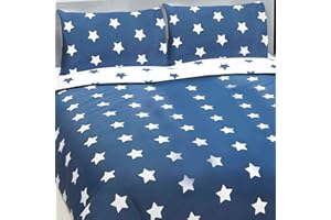 Price Right Home Navy Blue and White Stars Kids Bedroom Range - Duvet Cover Set, Fitted Sheet Set & Curtains Available (Double Duvet Cover Set)