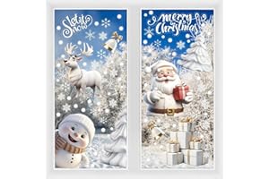 DERAYEE 8 Fogli Adesivi Finestre Natale 3D,Vetrofanie Natalizie Riutilizzabile,Sticker per Finestre PVC Rimovibile,Decorazione Babbo,Fiocchi di Neve,Renne,Campane