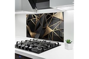 ARTHUB® Crédence de Cuisine en Verre 60x80 cm, Abstract Golden Art | Protection Contre Les éclaboussures, Revêtement Mural en Carreaux, Plaque en Verre, Verre trempé, Abstrait