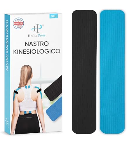 Health Press® Strisce di Kinesiotape – 30 Pezzi Blu + Rosa (25cm x 5cm) | Nastro Kinesiologico Pre-tagliato | Tape Fisioterapico e Sportivo | Impermeabile ed Elastico | Delicato sulla Pelle