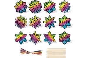 HOWAF 36 Pezzi Kit Natale Scratch Art Bambini, Fiocco di Neve Fogli Neri da Grattare Bambini Disegni con Corda per Decorazioni Albero di Natale, Gadget Natalizi Regalini Natale Bambini Regalo