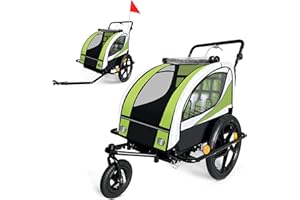 SAMAX Remorque Vélo Convertible Jogger 2en1 360° Rotatif pour 2 Enfants Amortisseur Transport Poussette en différentes Couleurs
